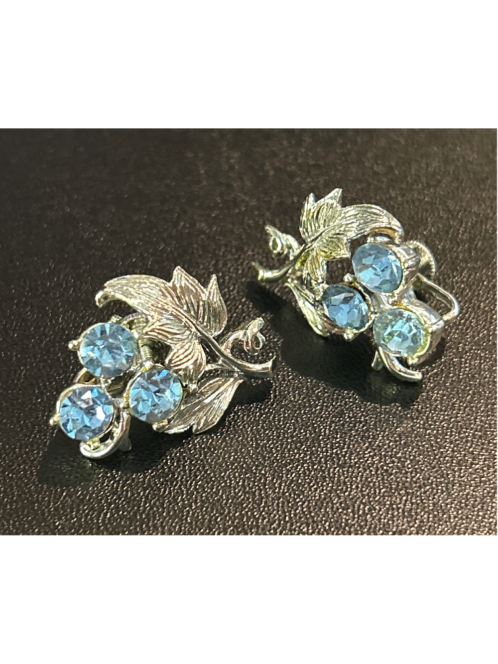 Women's Coro Leaf and Blue Crystal Screw-Back Earrings, One Size
